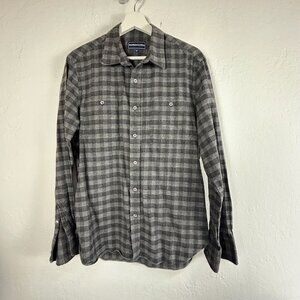 Faribault Mill Mens Gray Plaid Button-Up Shirt Medium Long Sleeve Wool Blend